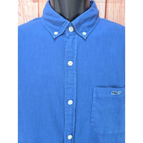 Vineyard Vines Slim Fit Tucker Blue Silk Blend Shirt Medium - Picture 3 of 7